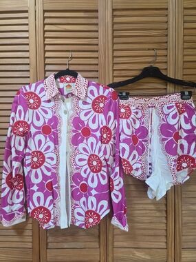 Sold! Farm Rio Pink & Red Floral Linen Set